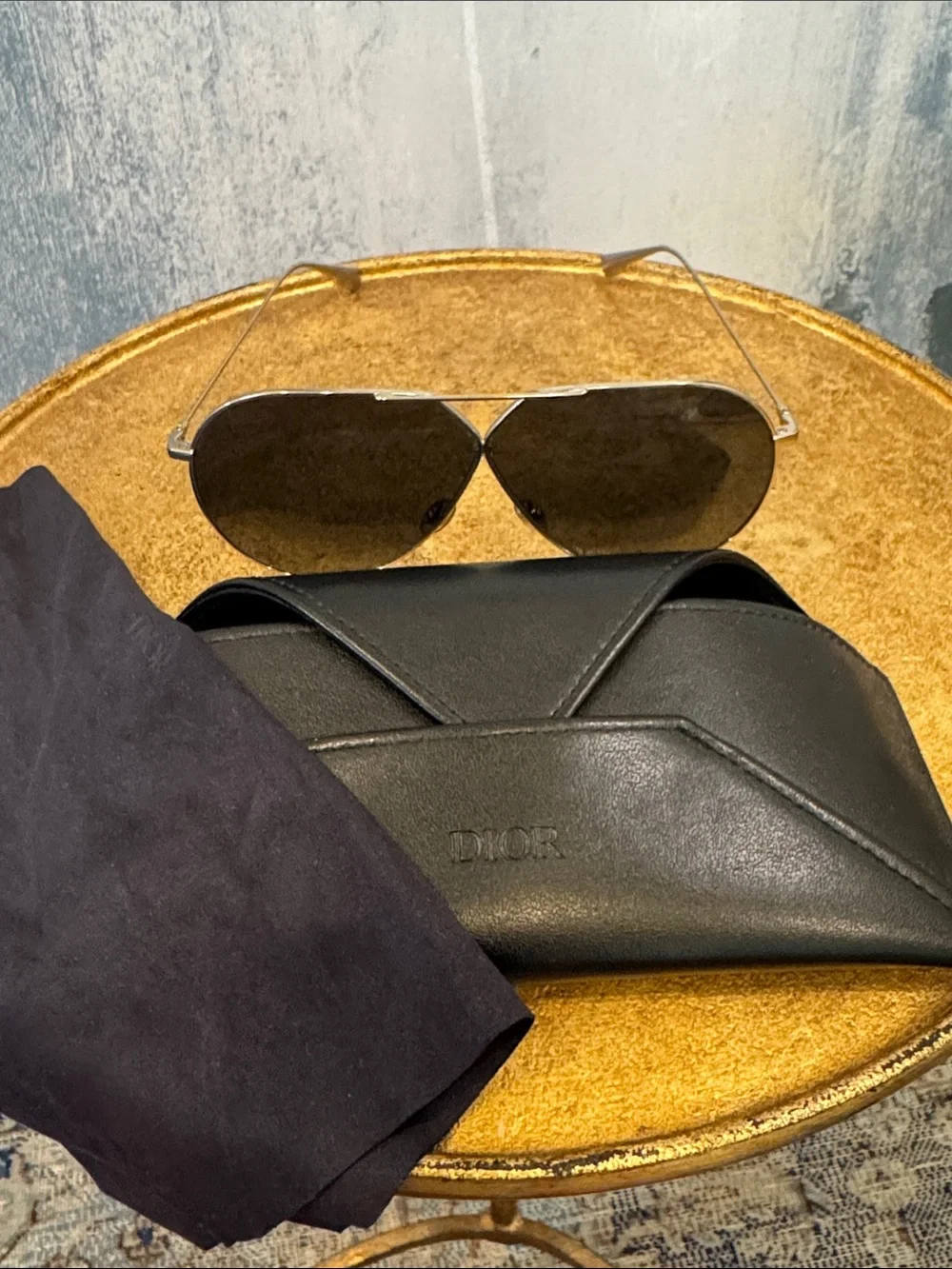 Christian DIOR Aviator Metal Frame Sunglasses in Silver